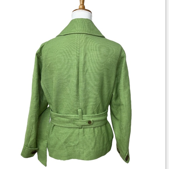 VINCE SAHARIENNE JACKET WOMENS SIZE MEDIUM GREEN LINEN BLEND BELTED - Picture 6 of 12